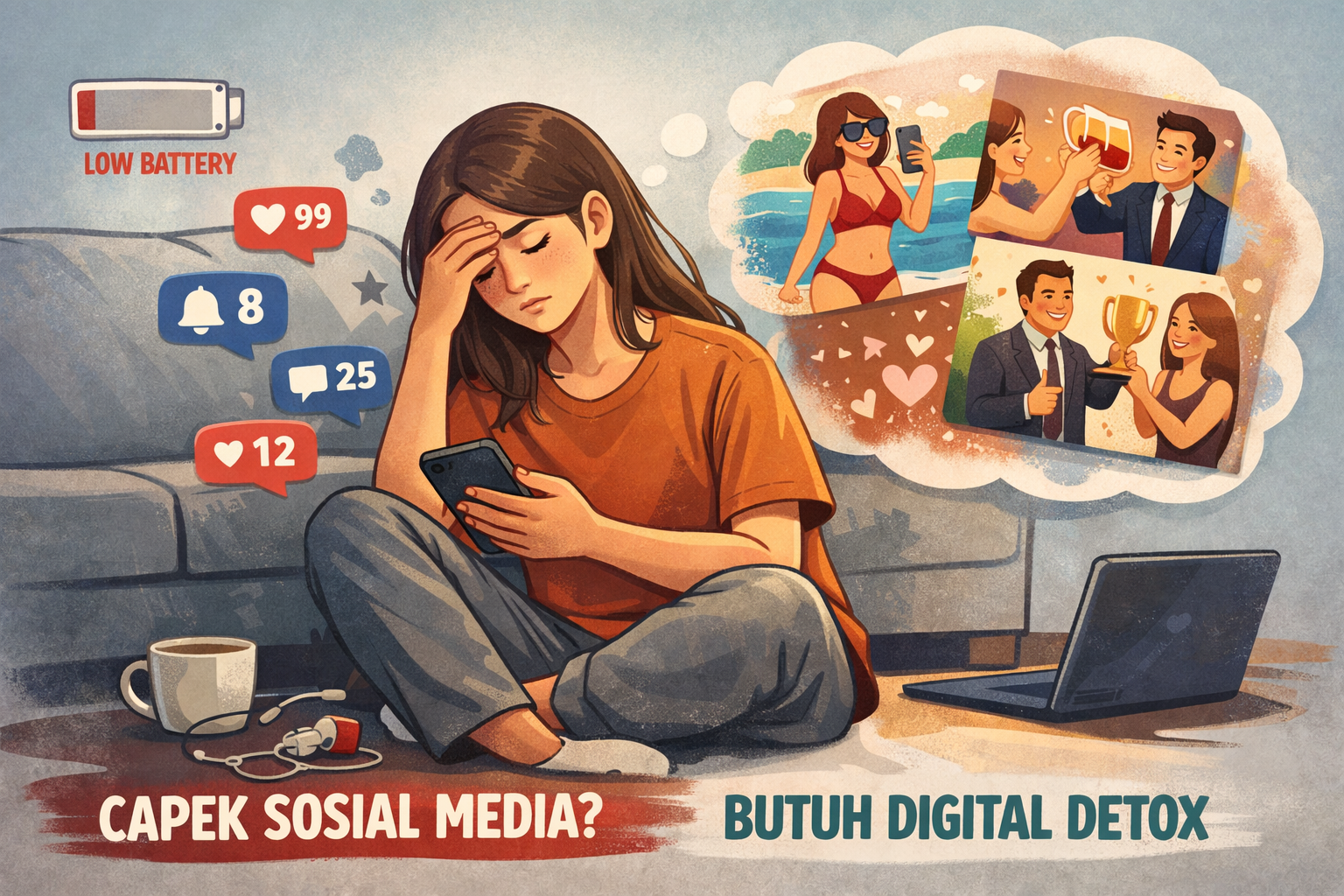 capek sosial media ilustrasi