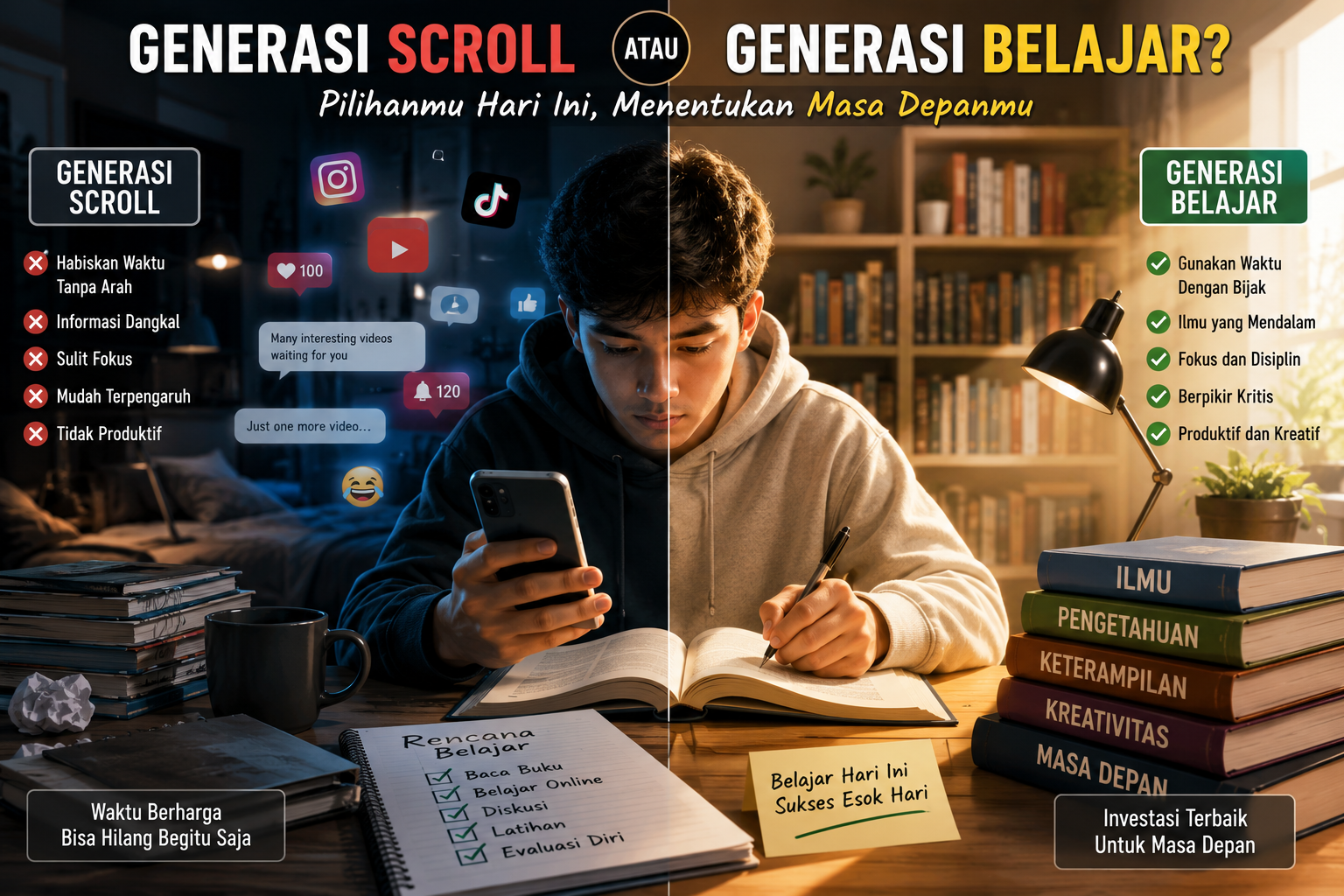 menjadi generasi scroll atau generasi belajar di era digital.