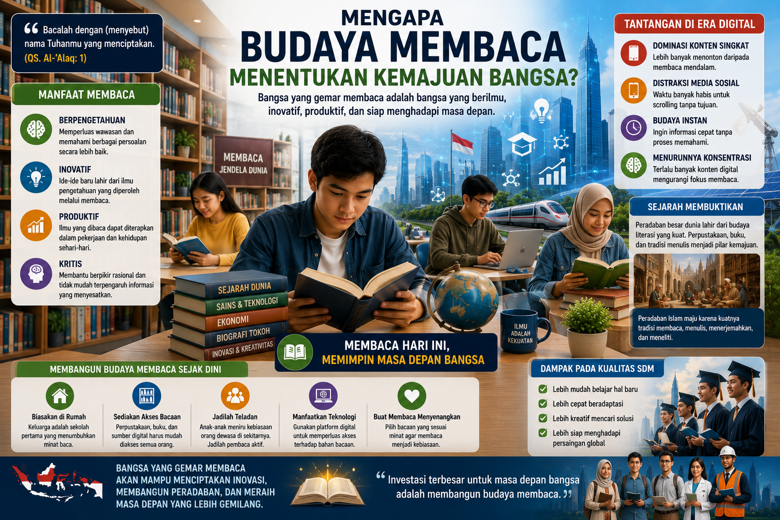 hubungan antara budaya membaca dan kemajuan bangsa.
