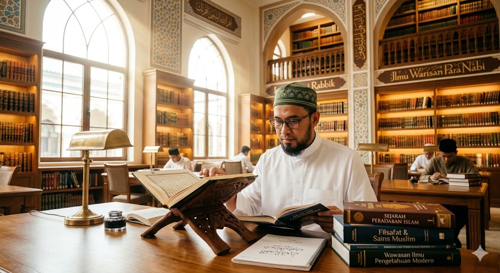 membaca kitab dan buku ilmu pengetahuan