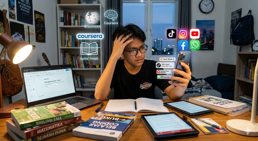 pilihan antara belajar dan distraksi media sosial di era digital