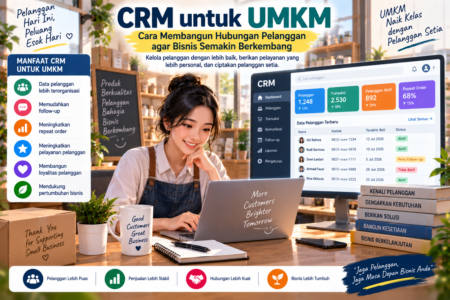 Ilustrasi CRM untuk UMKM dalam mengelola data dan hubungan pelanggan